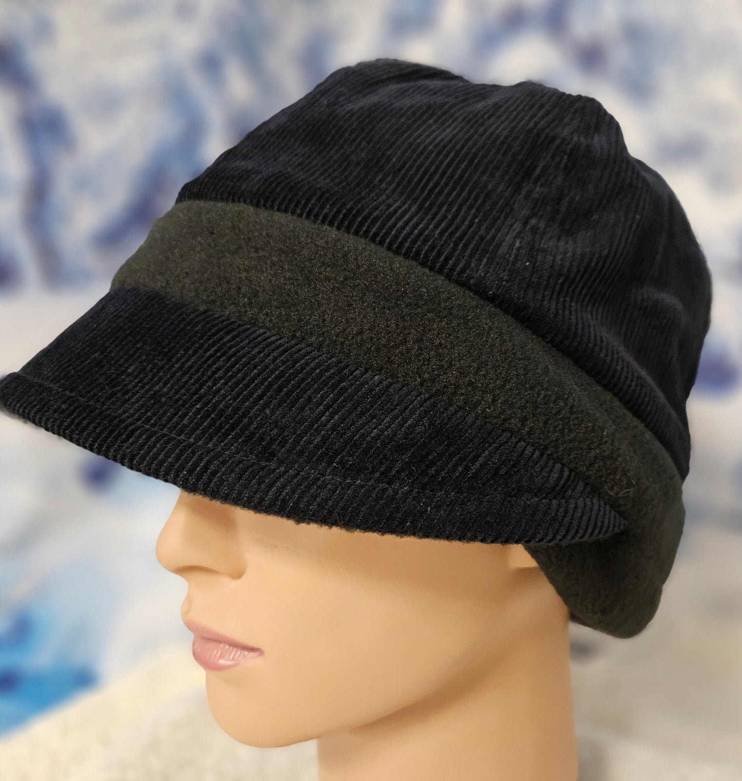 Navy Corduroy with Black Fleece Band Fall and Winter Fashion Hat
