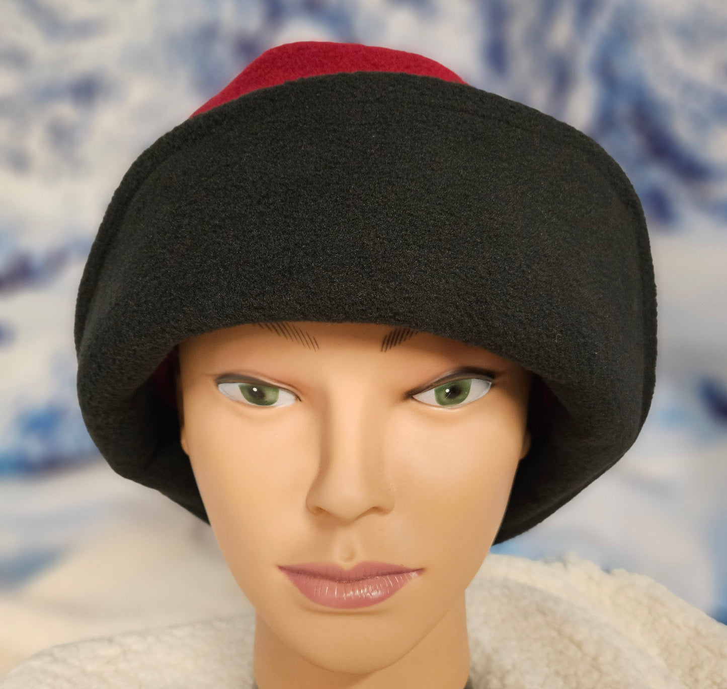 Wine Band and Top with Black Brim Anti Pill Fleece Winter Flapper Hat