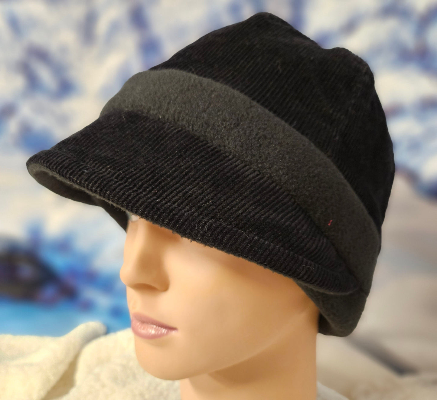 Black Corduroy with Black Fleece Band Fall and Winter Fashion Hat