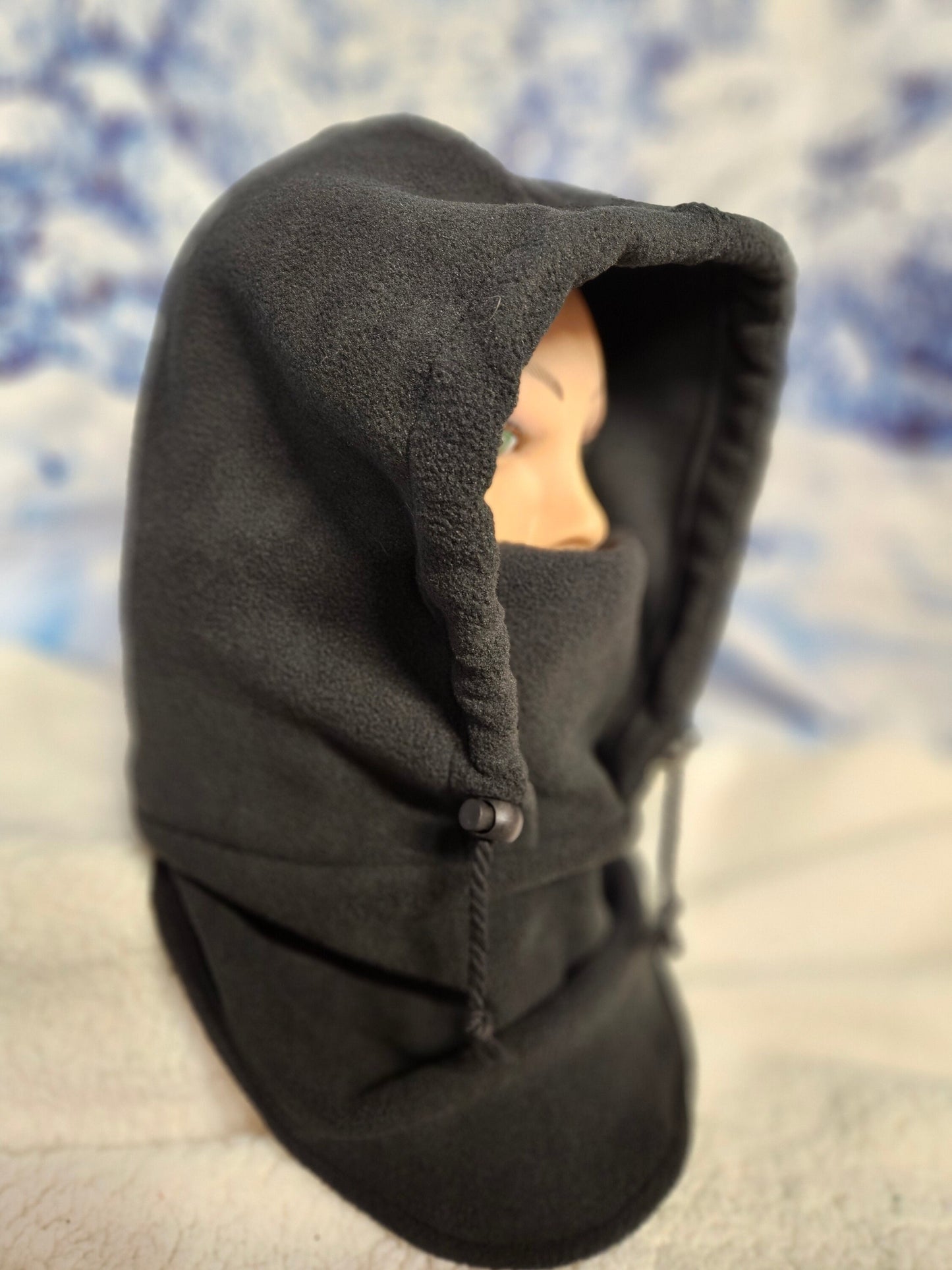Black Anti Pill Fleece Small Balaclava, Hoodie Hat, Winter Mask, 4-in-1 Fleece Hood Cover, Winter Hat, Everyday Hat