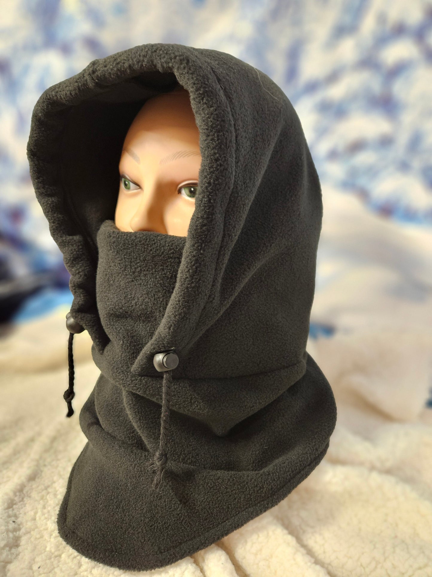 Black Anti Pill Fleece Small Balaclava, Hoodie Hat, Winter Mask, 4-in-1 Fleece Hood Cover, Winter Hat, Everyday Hat