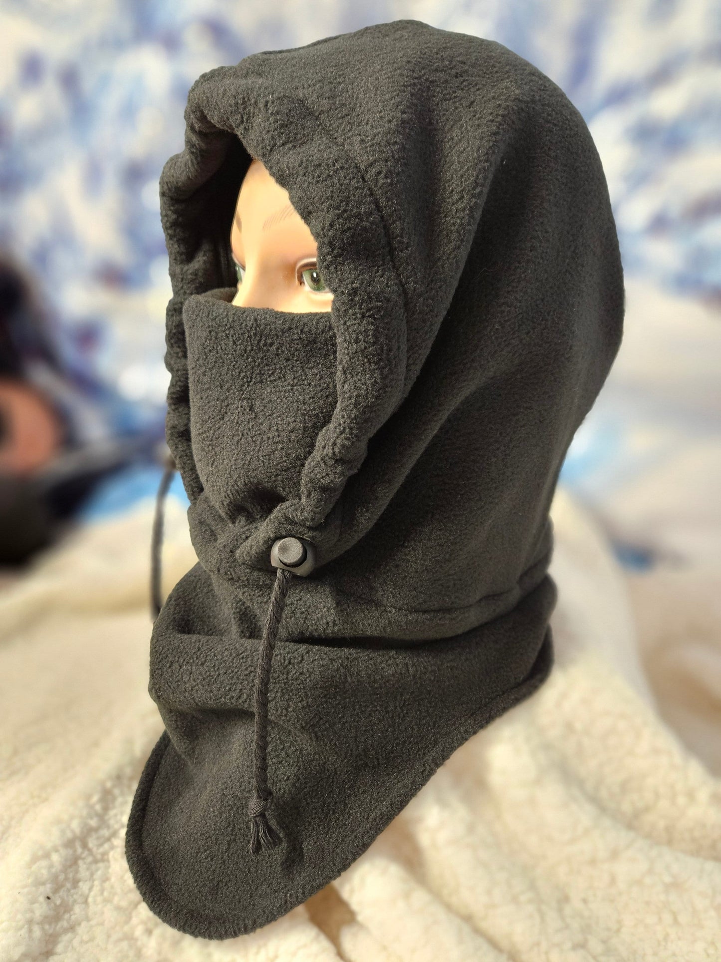 Black Anti Pill Fleece Small Balaclava, Hoodie Hat, Winter Mask, 4-in-1 Fleece Hood Cover, Winter Hat, Everyday Hat