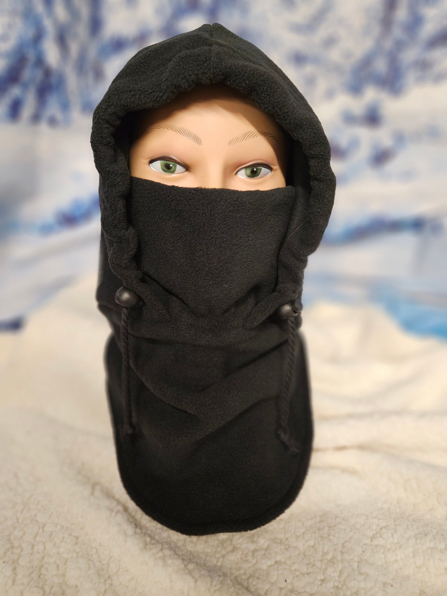 Black Anti Pill Fleece Small Balaclava, Hoodie Hat, Winter Mask, 4-in-1 Fleece Hood Cover, Winter Hat, Everyday Hat