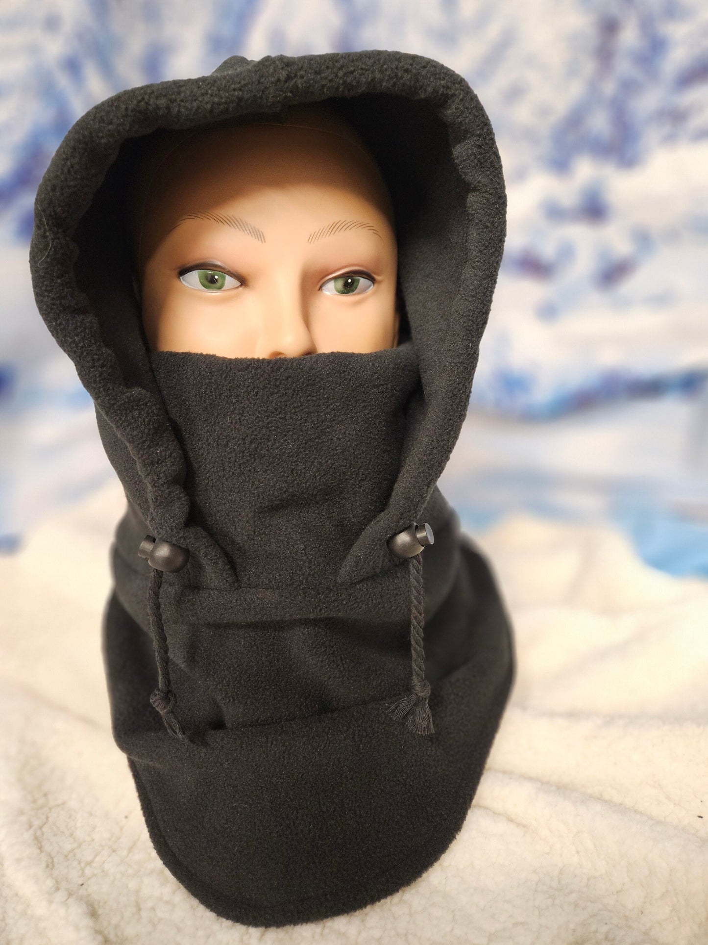 Black Anti Pill Fleece Small Balaclava, Hoodie Hat, Winter Mask, 4-in-1 Fleece Hood Cover, Winter Hat, Everyday Hat