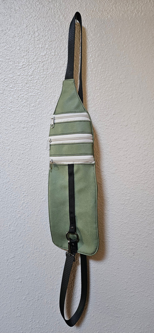 Olive Faux Mora Leather Tri Sling Bag, Crossbody Sling, Travel Sling