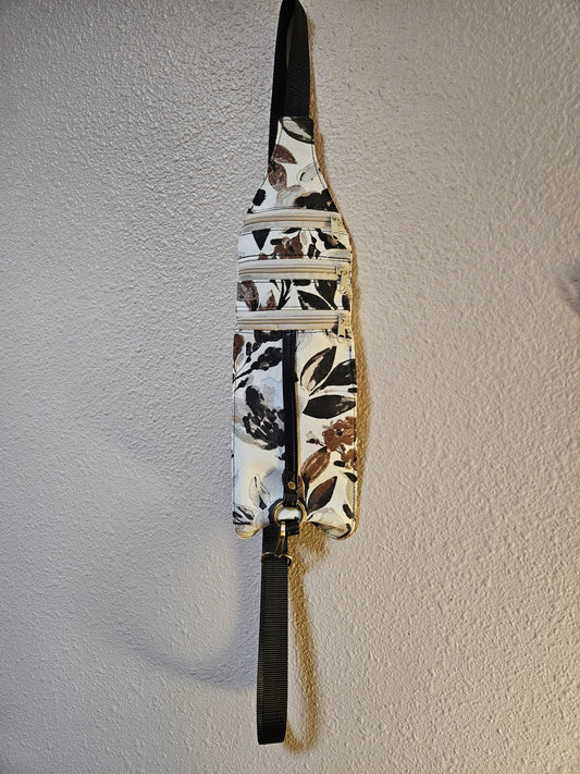 Black and Brown Leaves Tri Sling Bag, Crossbody Sling, Travel Sling