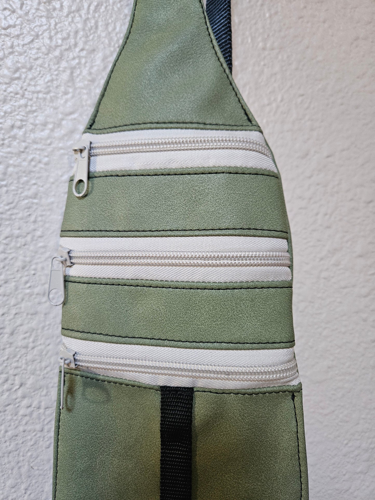 Olive Faux Mora Leather Tri Sling Bag, Crossbody Sling, Travel Sling