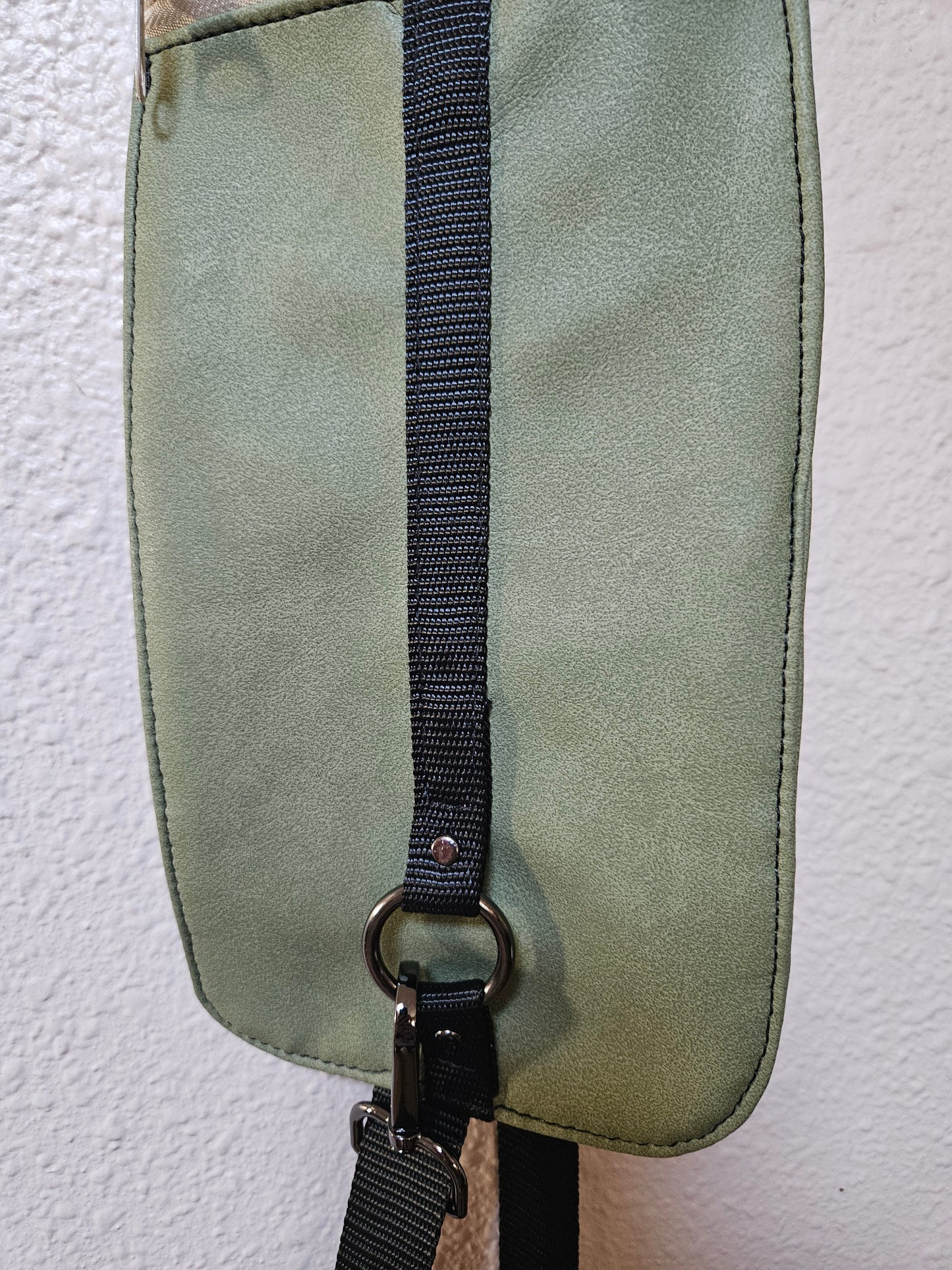 Olive Faux Mora Leather Tri Sling Bag, Crossbody Sling, Travel Sling