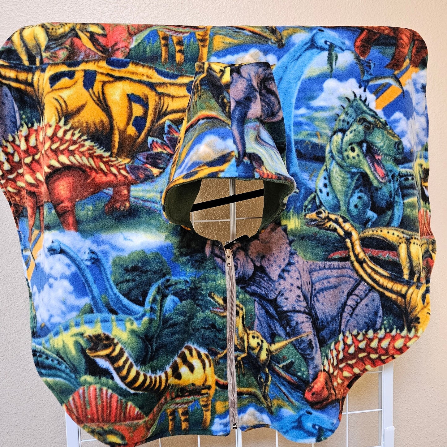 Colorful Dinosaurs Print Poncho, Car Seat Poncho, Toddler Poncho; zippered cape