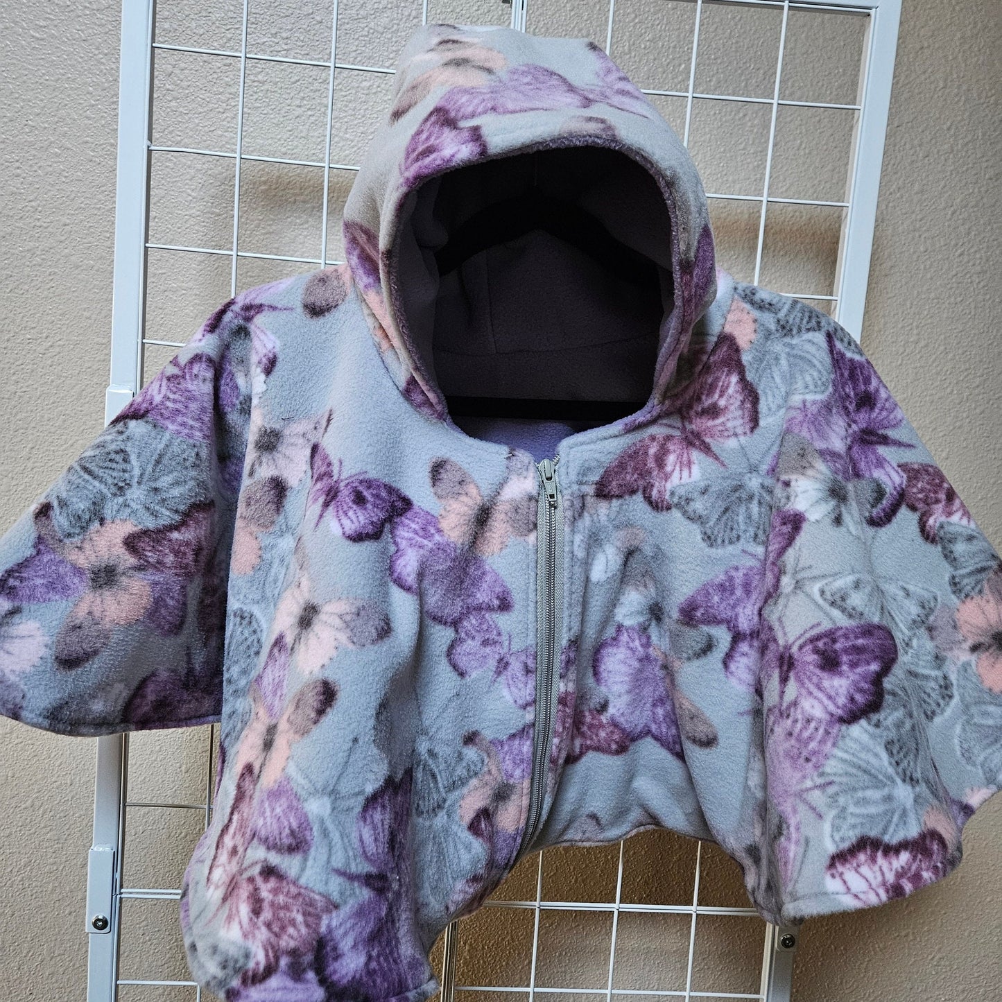 Butterflies Poncho, Car Seat Poncho, Toddler Poncho; Purple and Gray Butterflies; zippered cape