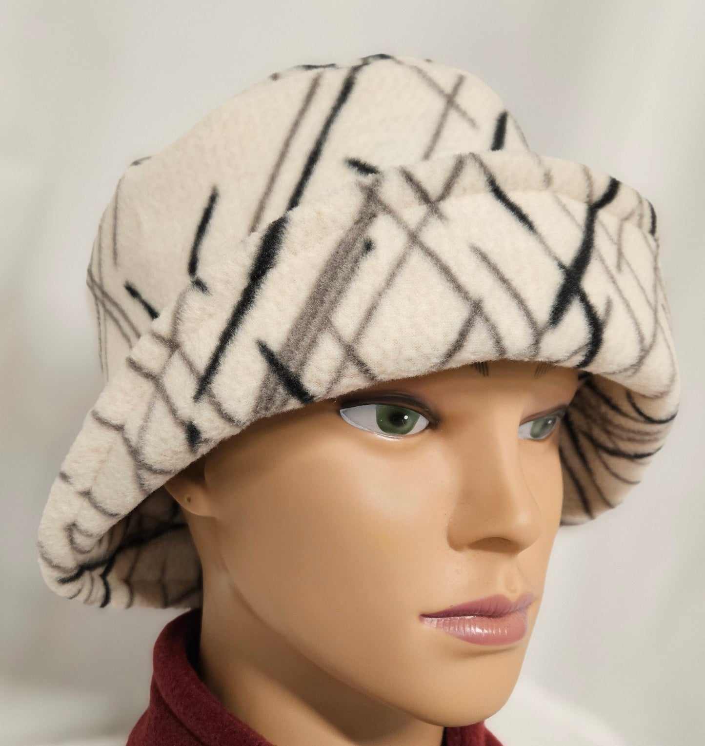 Beige with Black and Grey Spikes Anti Pill Fleece Winter Flapper Hat