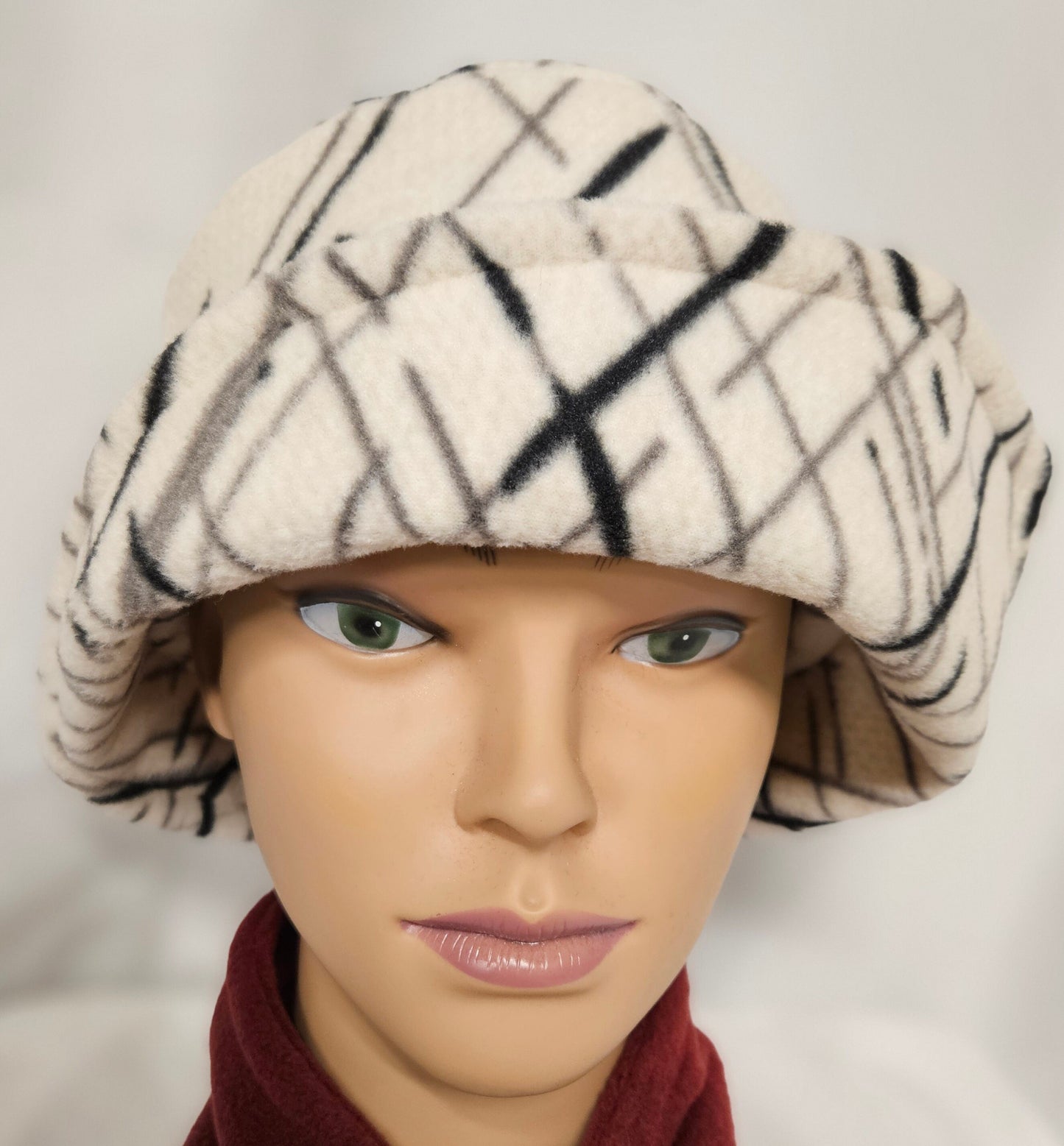 Beige with Black and Grey Spikes Anti Pill Fleece Winter Flapper Hat