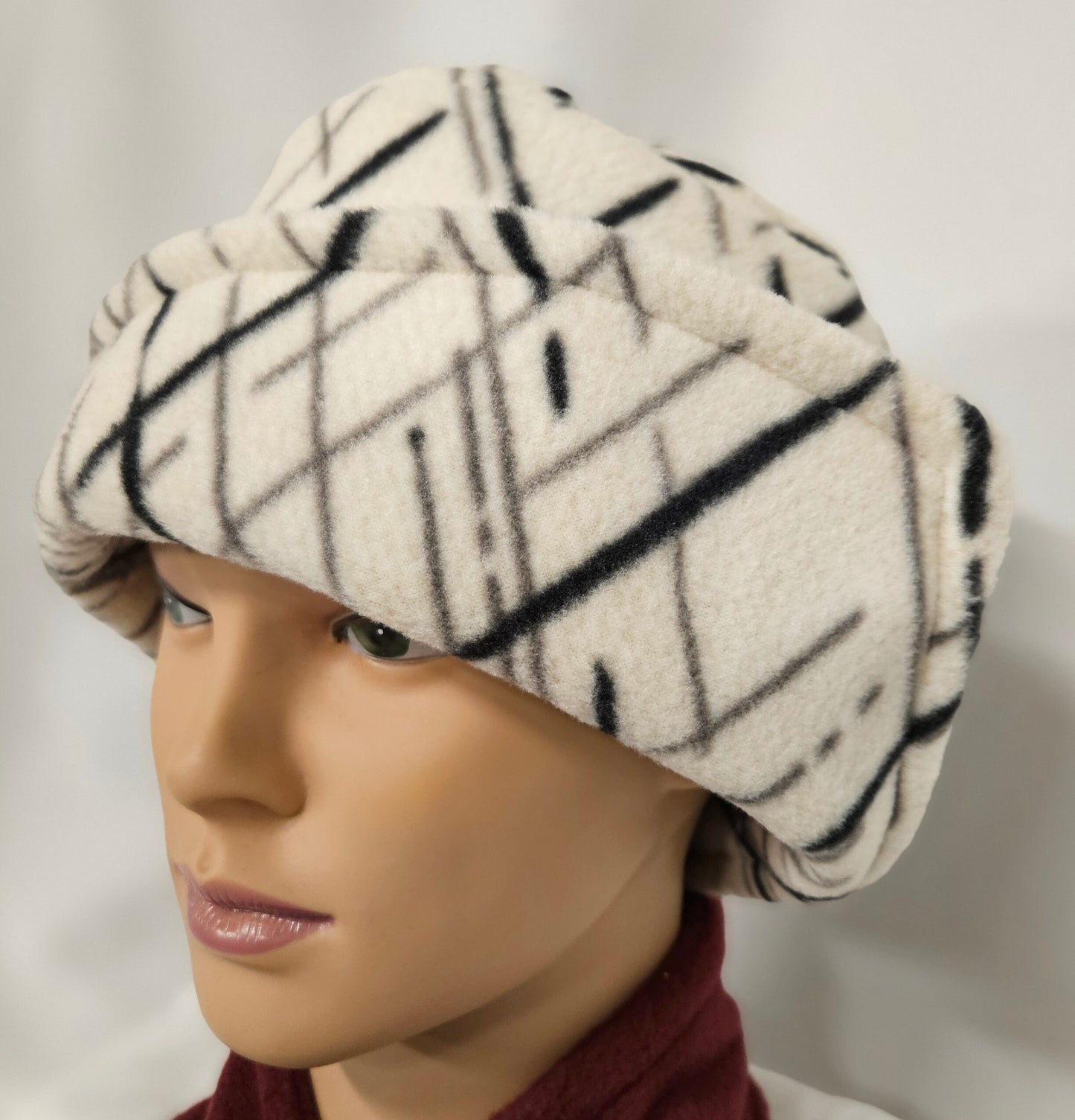 Beige with Black and Grey Spikes Anti Pill Fleece Winter Flapper Hat