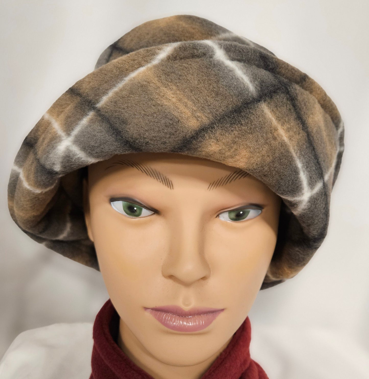 Brown Plaid Anti Pill Fleece Winter Flapper Hat