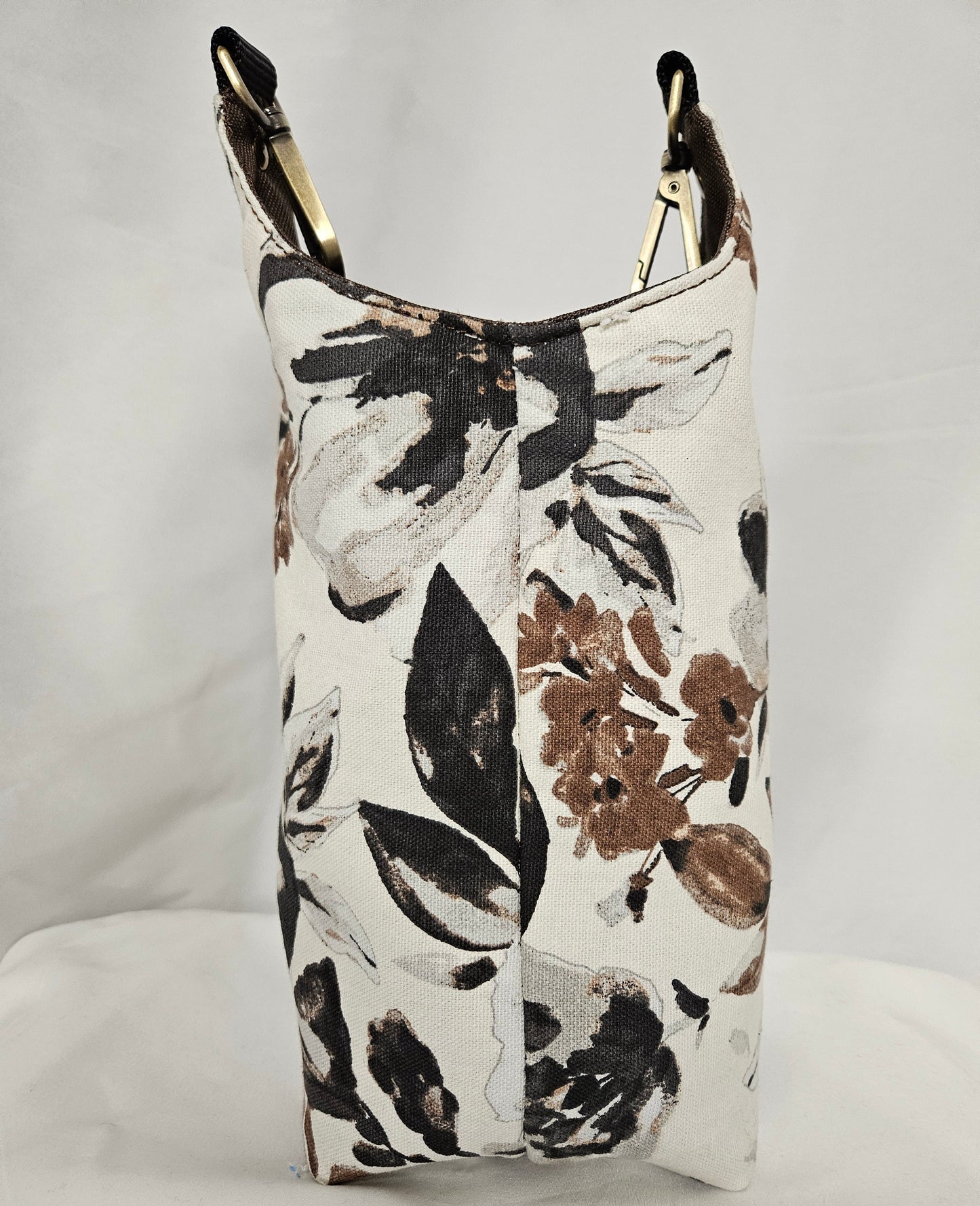 Large Floral Tan Cotton Canvas H2O Sling Bag, Crossbody Sling, Travel Sling for water bottles