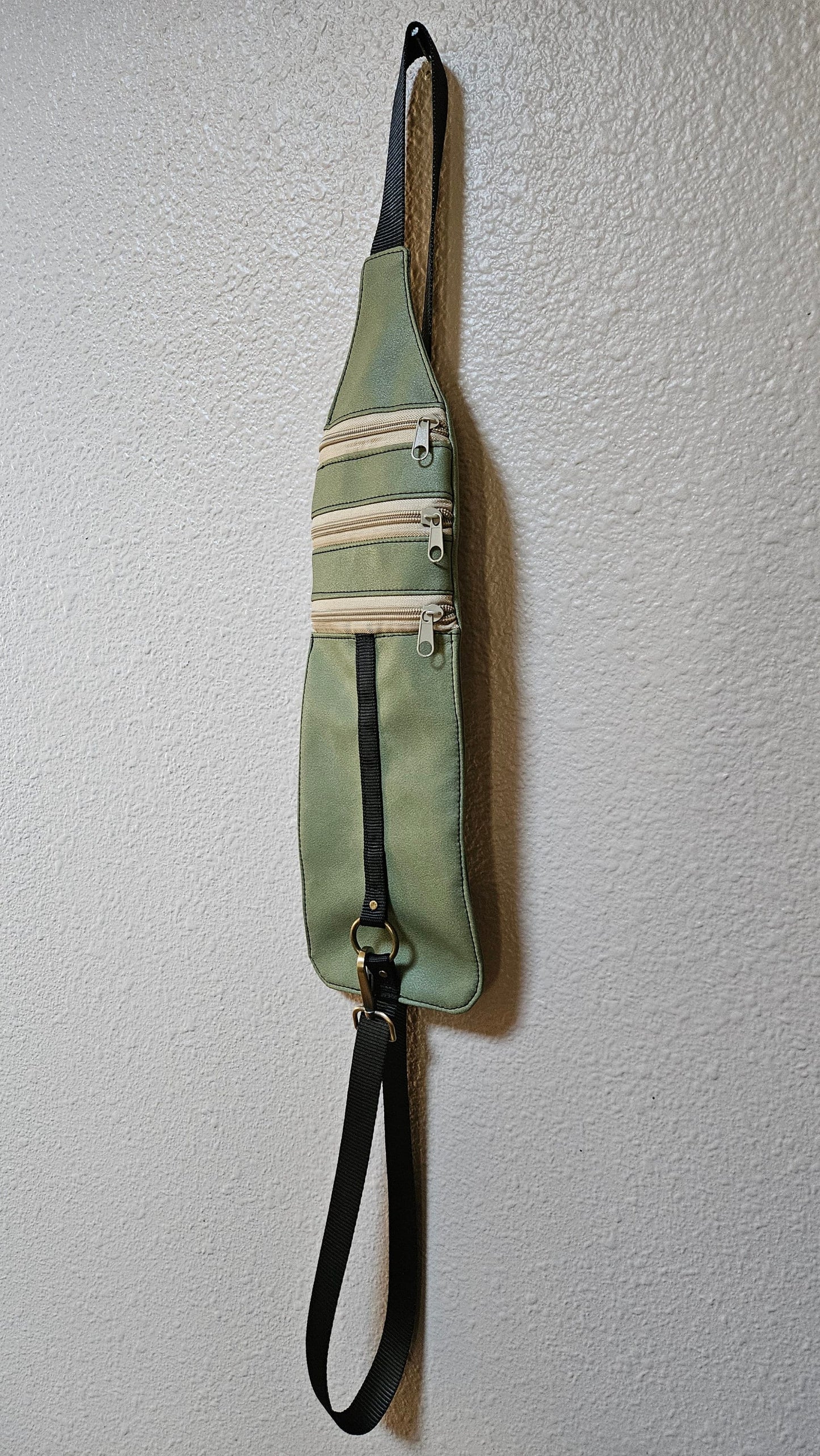 Olive Faux Mora Leather Tri Sling Bag, Crossbody Sling, Travel Sling