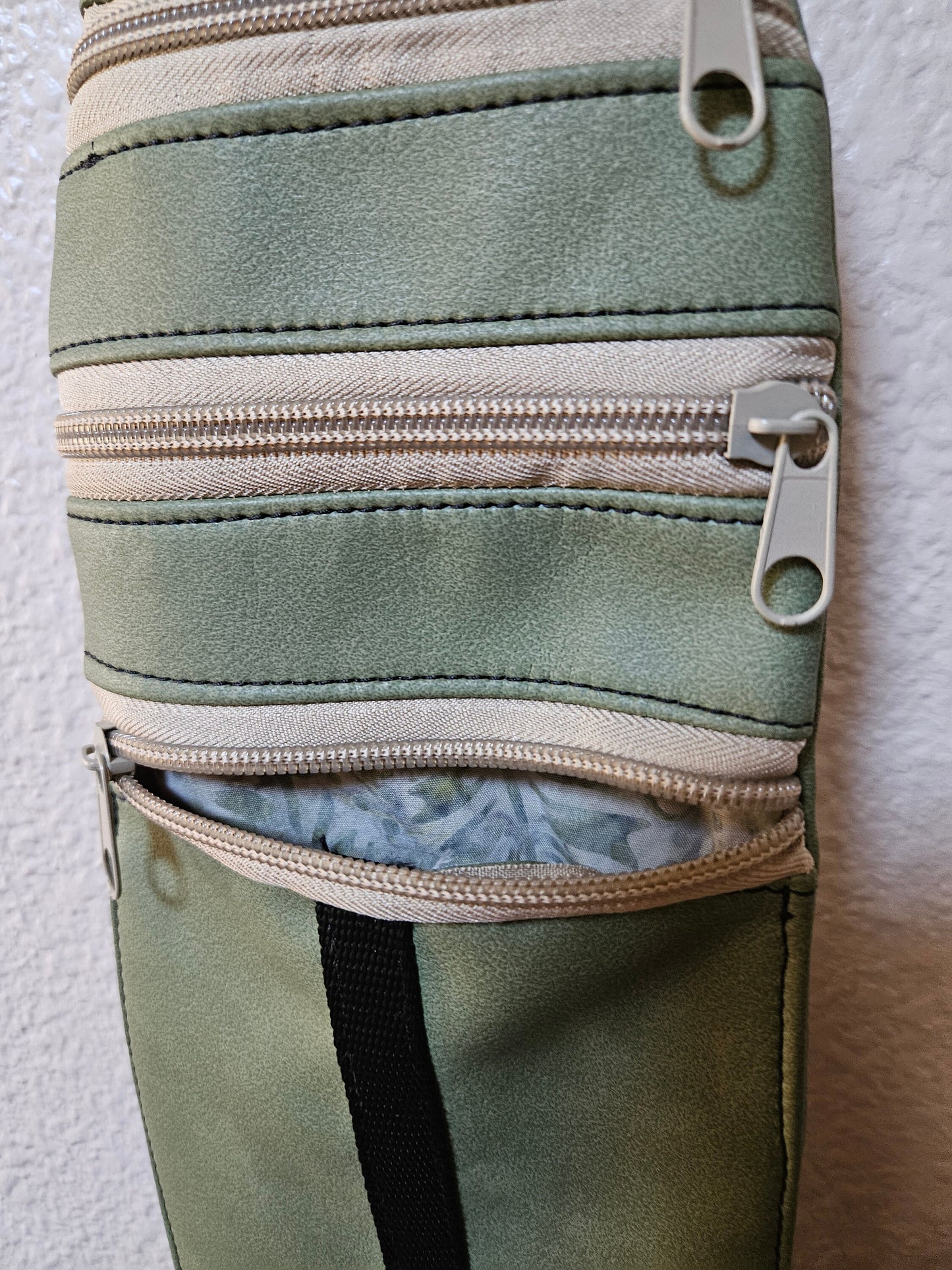 Olive Faux Mora Leather Tri Sling Bag, Crossbody Sling, Travel Sling