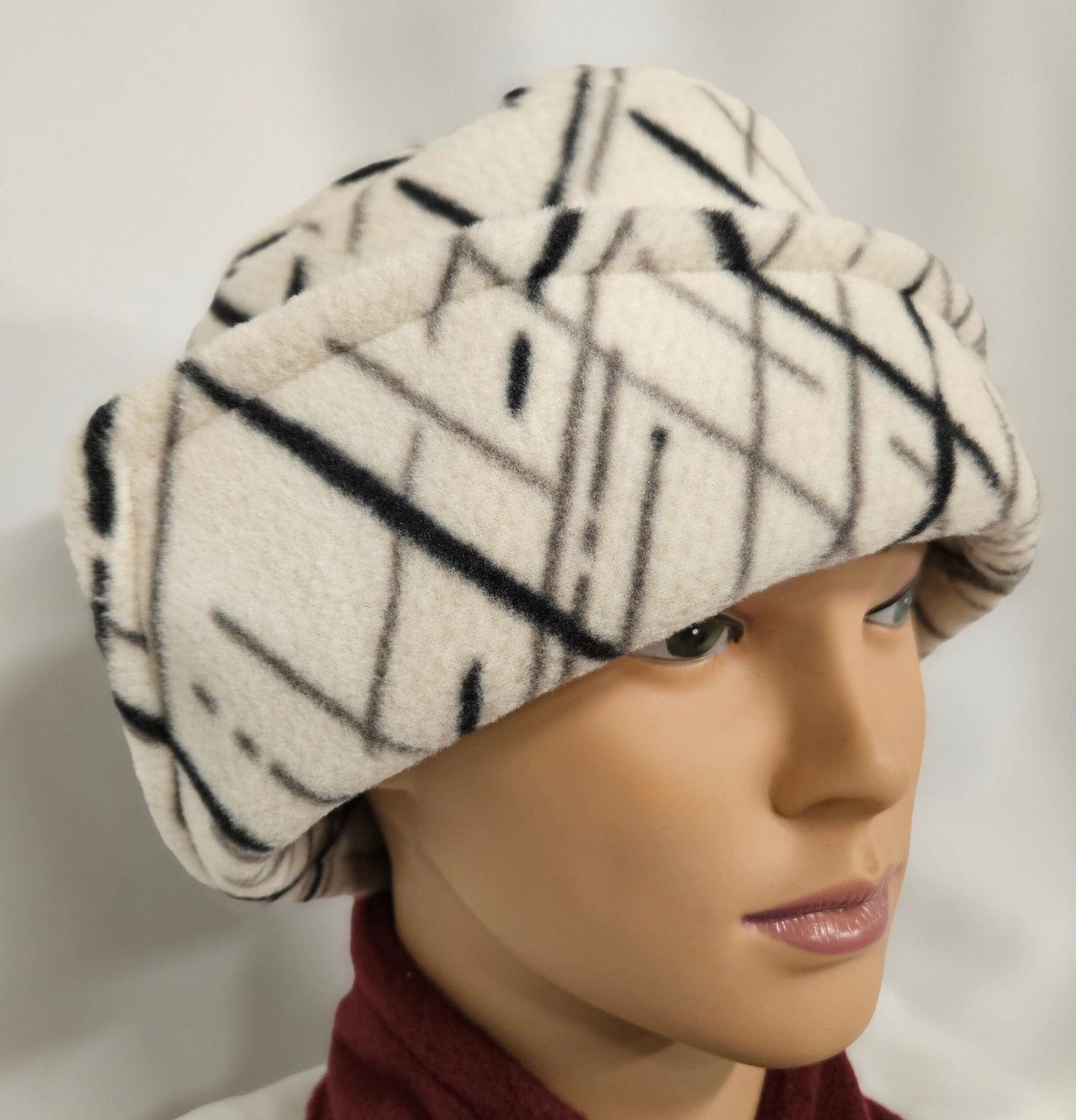 Beige with Black and Grey Spikes Anti Pill Fleece Winter Flapper Hat