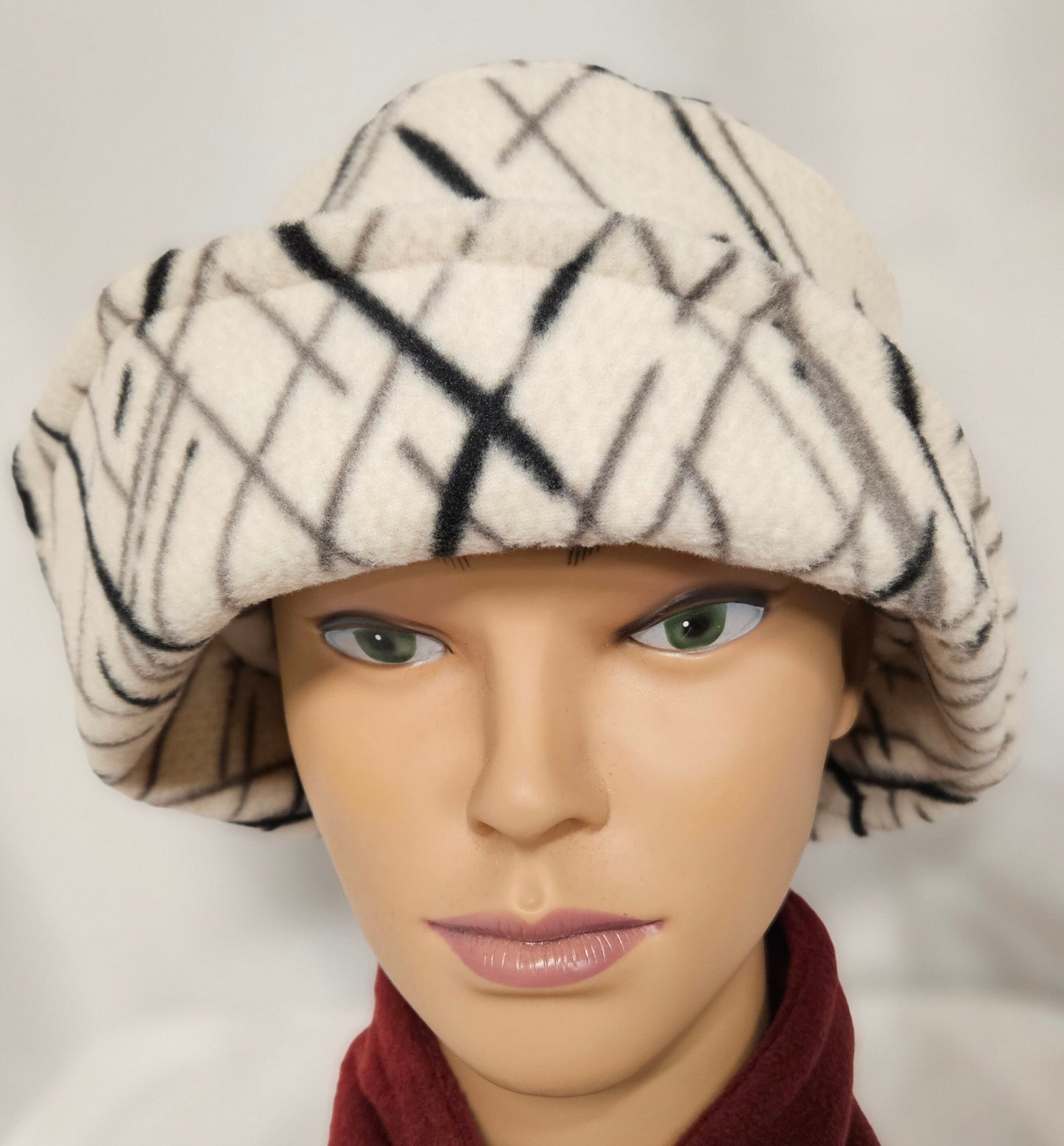 Beige with Black and Grey Spikes Anti Pill Fleece Winter Flapper Hat