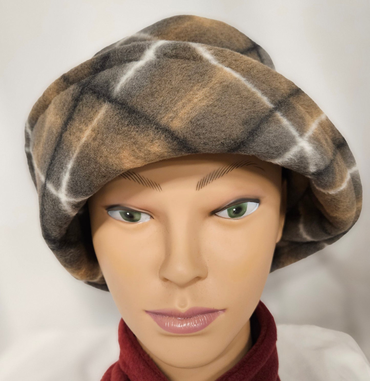 Brown Plaid Anti Pill Fleece Winter Flapper Hat