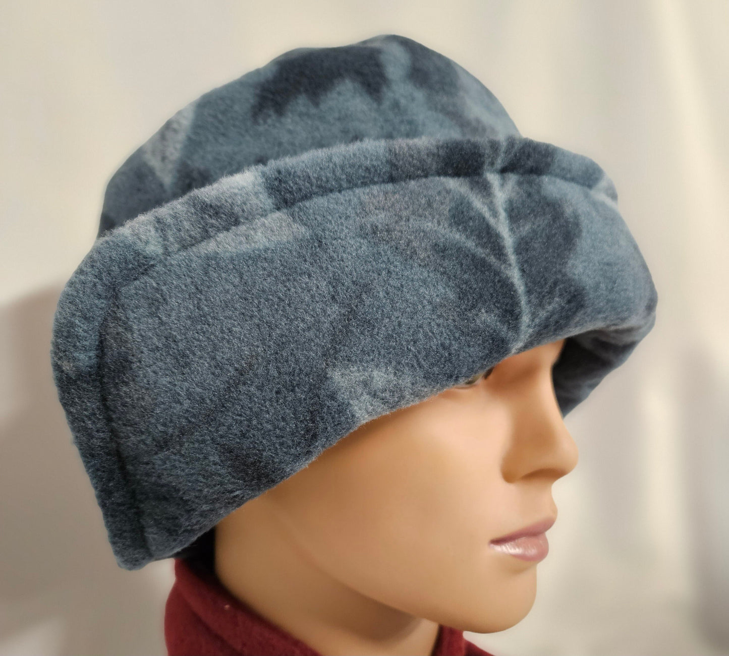 Blue Tonal Leaves Anti Pill Fleece Winter Flapper Hat