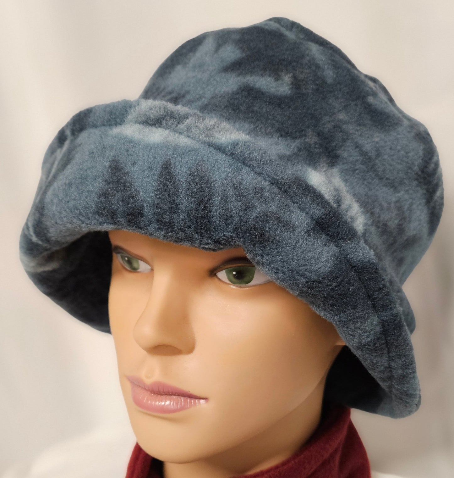Blue Tonal Leaves Anti Pill Fleece Winter Flapper Hat