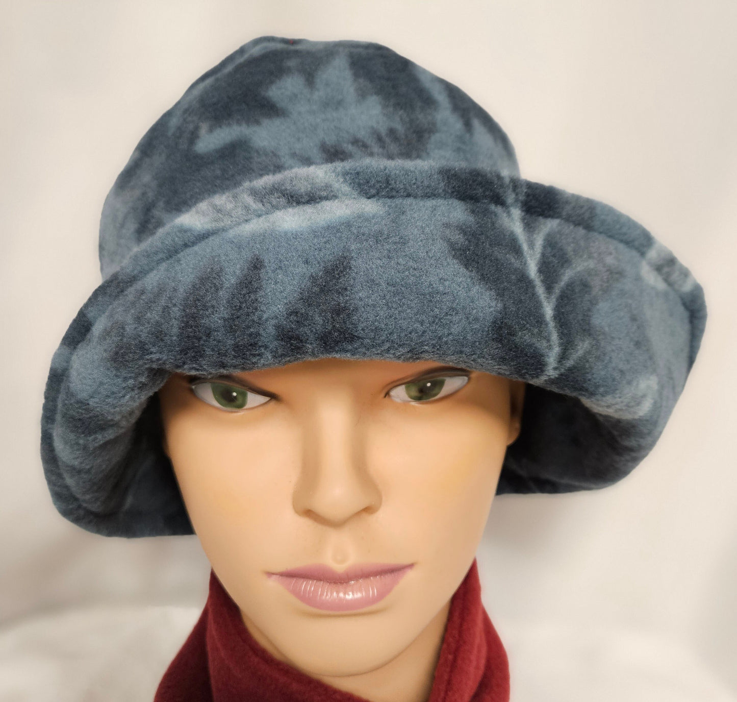 Blue Tonal Leaves Anti Pill Fleece Winter Flapper Hat