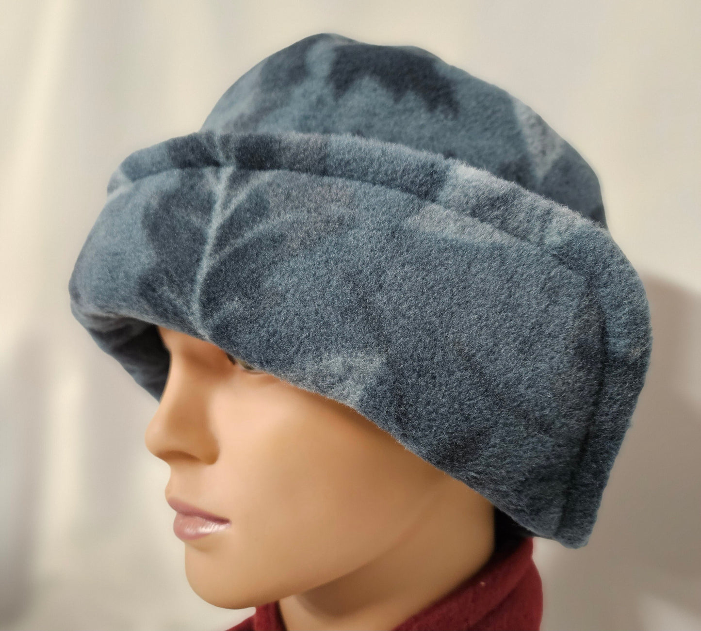 Blue Tonal Leaves Anti Pill Fleece Winter Flapper Hat