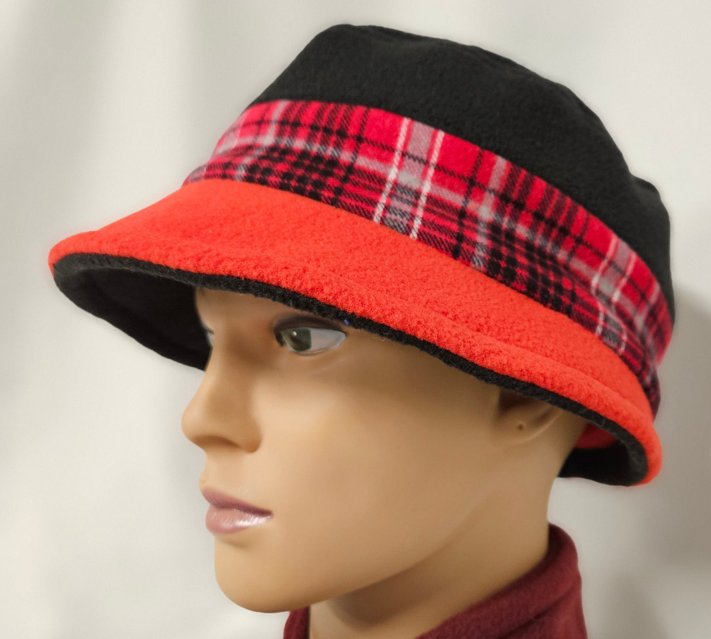 Red and Black with Red Flannel Plaid Print Winter Rosie Hat