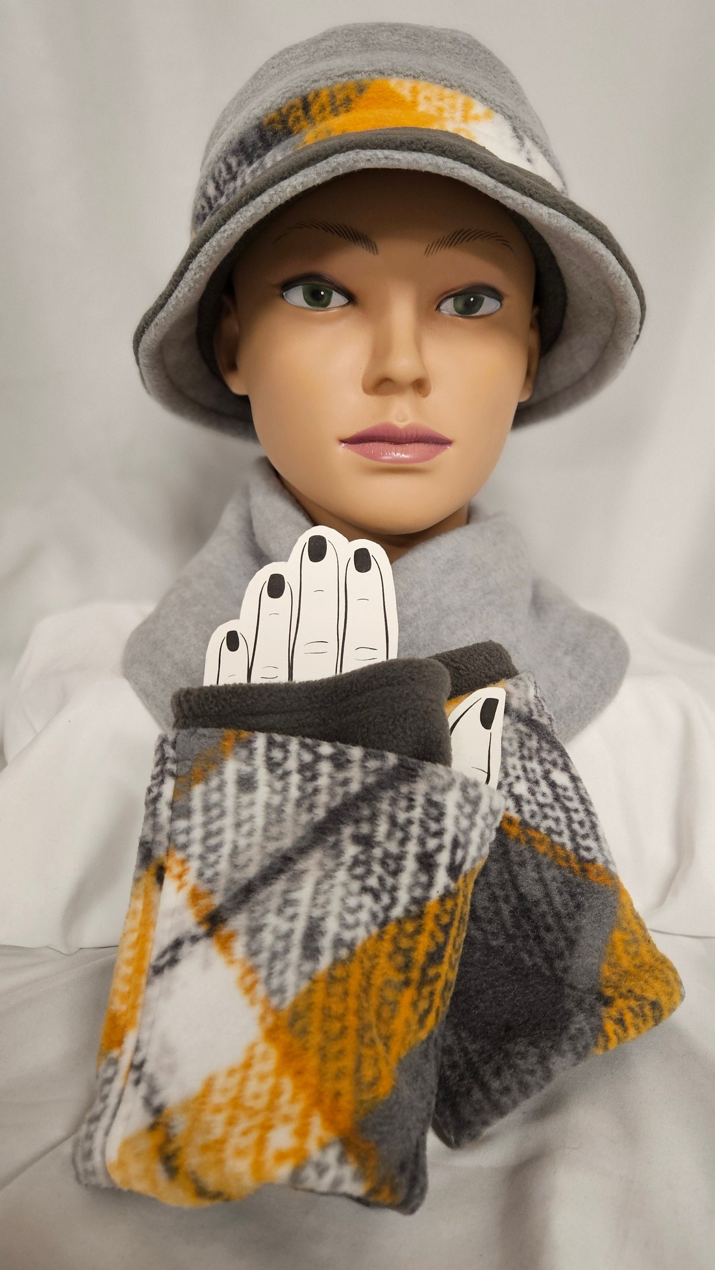 Yellow and Gray Plaid Anti Pill Fleece Winter Rosie Hat
