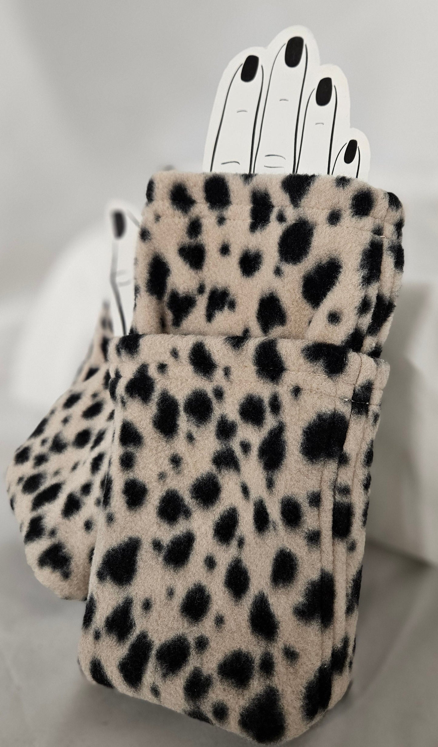 Black Spots Print Fleece Fingerless Gloves