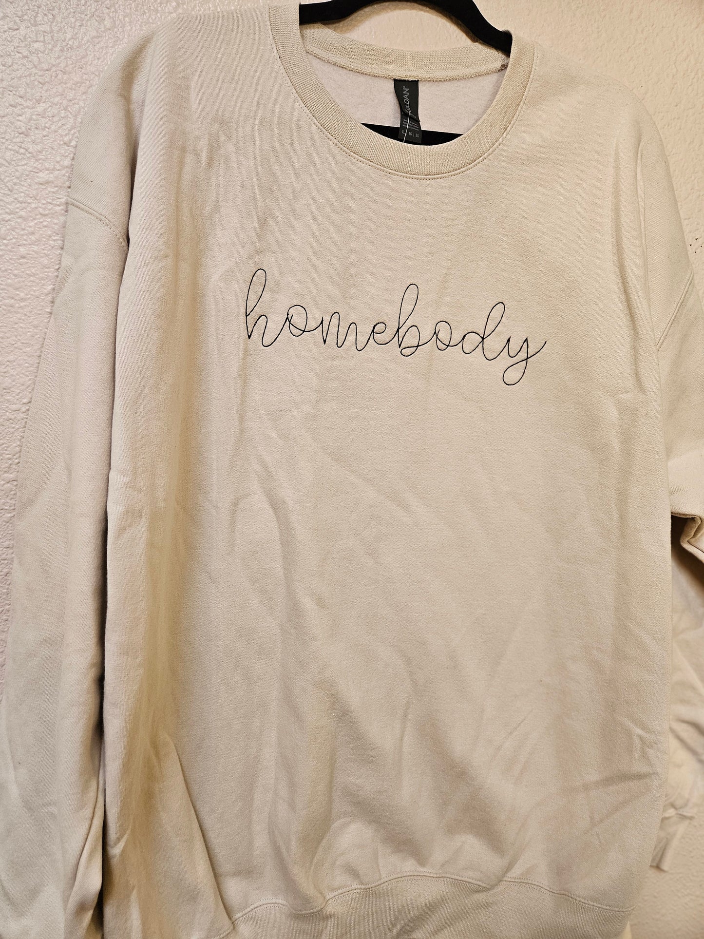Sand Homebody Embroidered Sweatshirt with Black lettering, Cozy Homebody Crewneck Sweatshirt