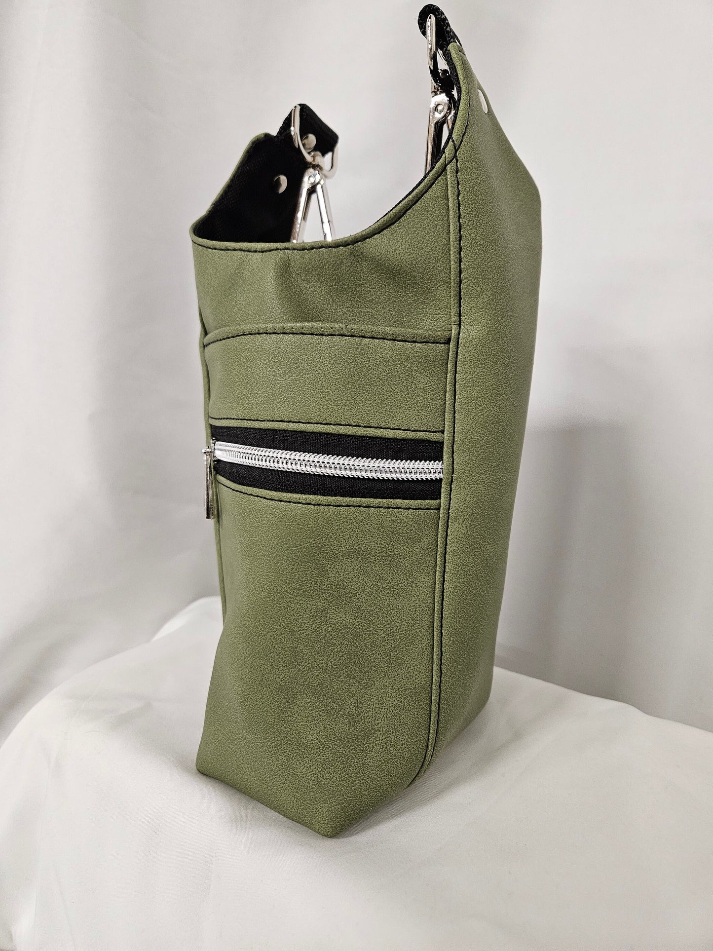 Olive Faux Mora Leather H2O Sling Bag, Crossbody Sling, Travel Sling for water bottles