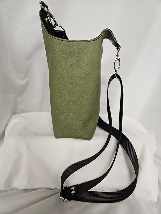 Olive Faux Mora Leather H2O Sling Bag, Crossbody Sling, Travel Sling for water bottles