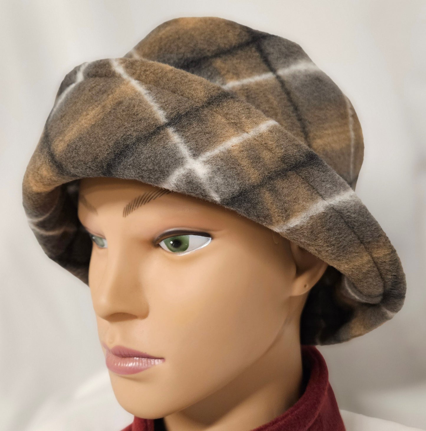 Brown Plaid Anti Pill Fleece Winter Flapper Hat