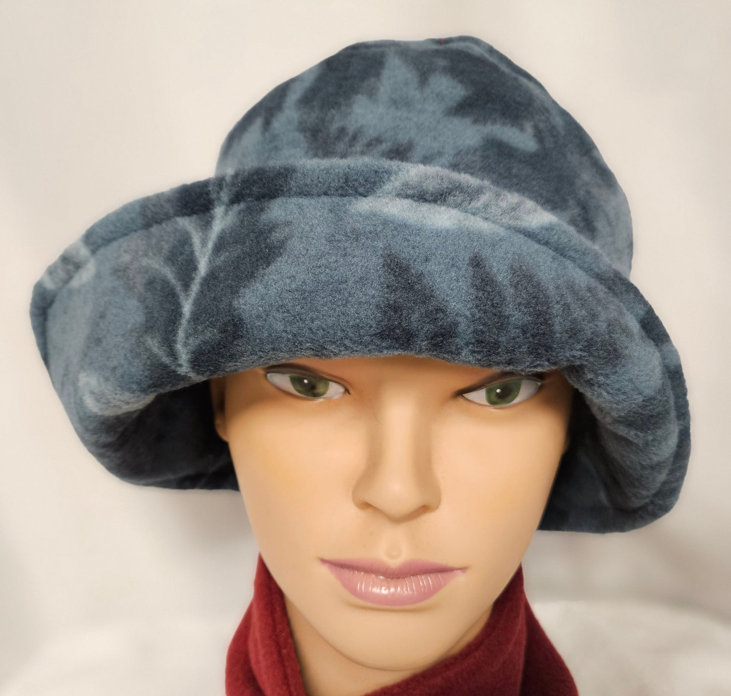 Blue Tonal Leaves Anti Pill Fleece Winter Flapper Hat