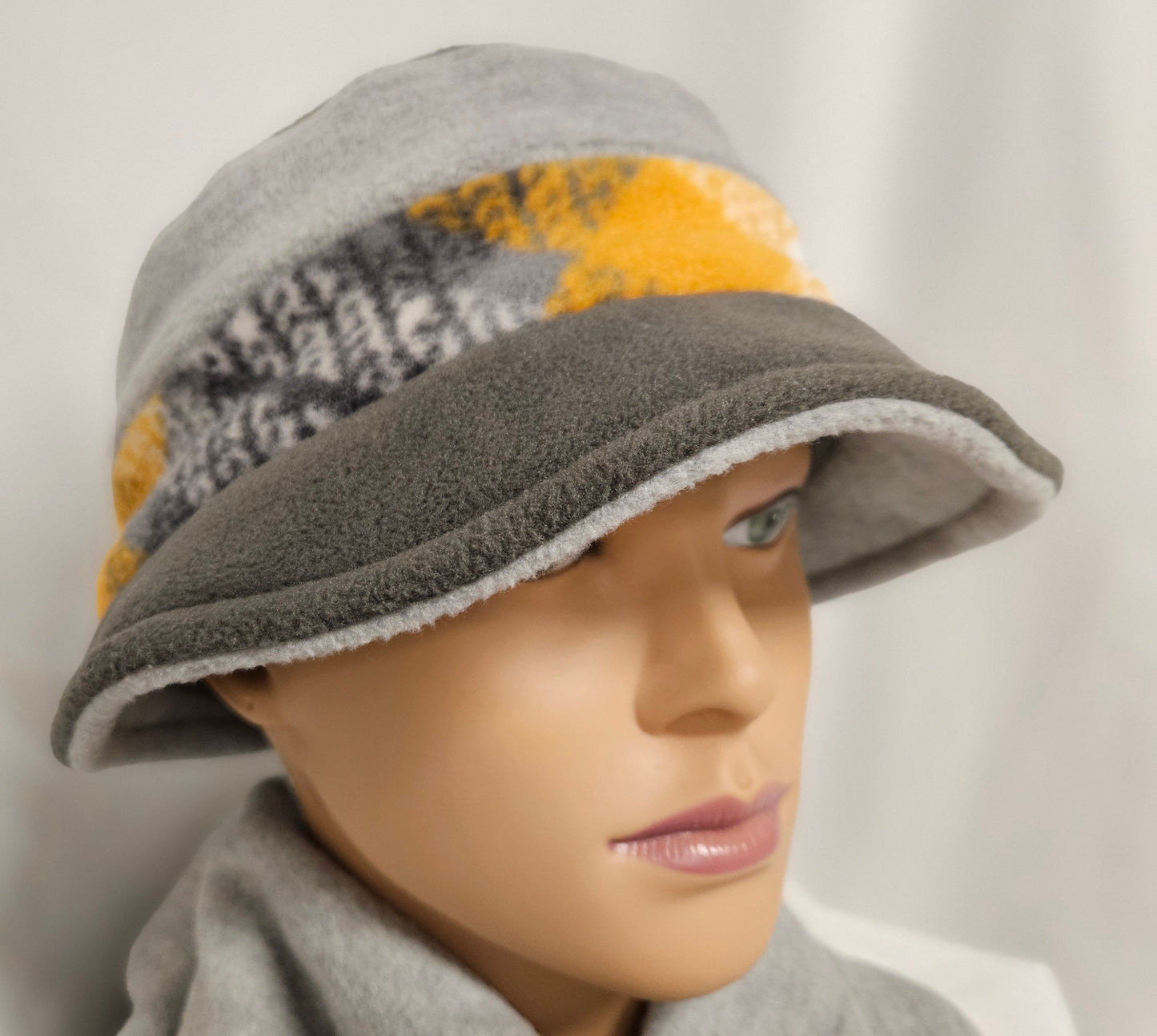 Yellow and Gray Plaid Anti Pill Fleece Winter Rosie Hat