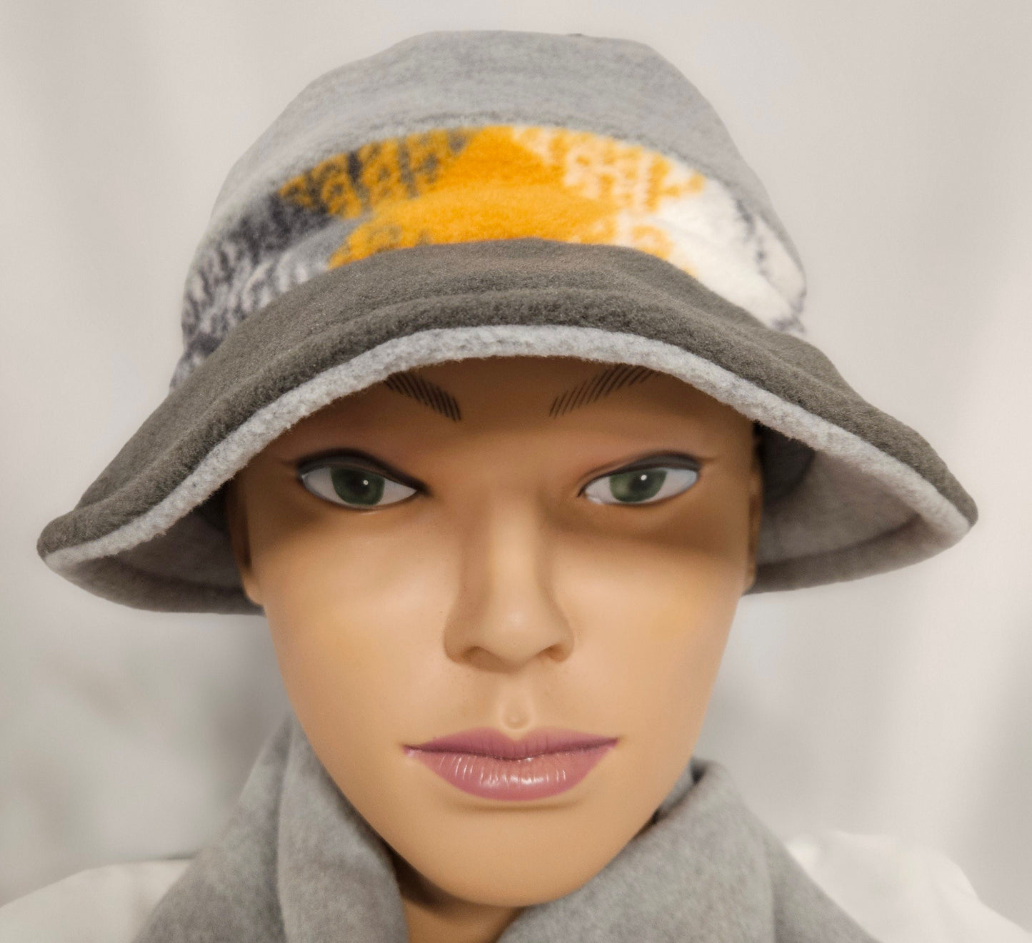 Yellow and Gray Plaid Anti Pill Fleece Winter Rosie Hat