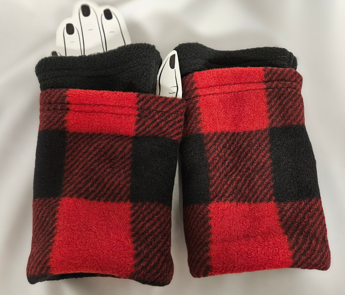 Red and Black Buffalo Check Fleece Fingerless Gloves