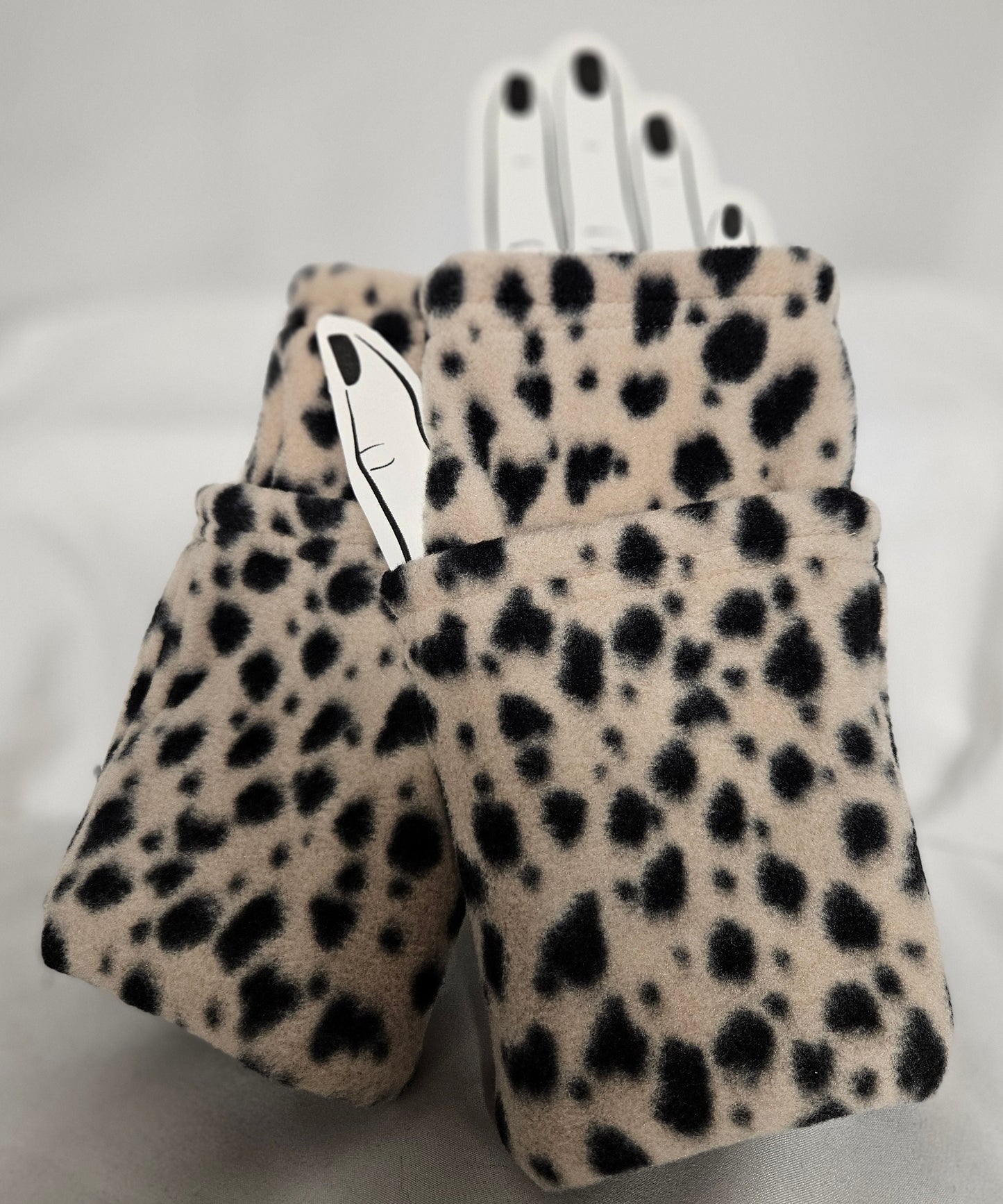 Black Spots Print Fleece Fingerless Gloves
