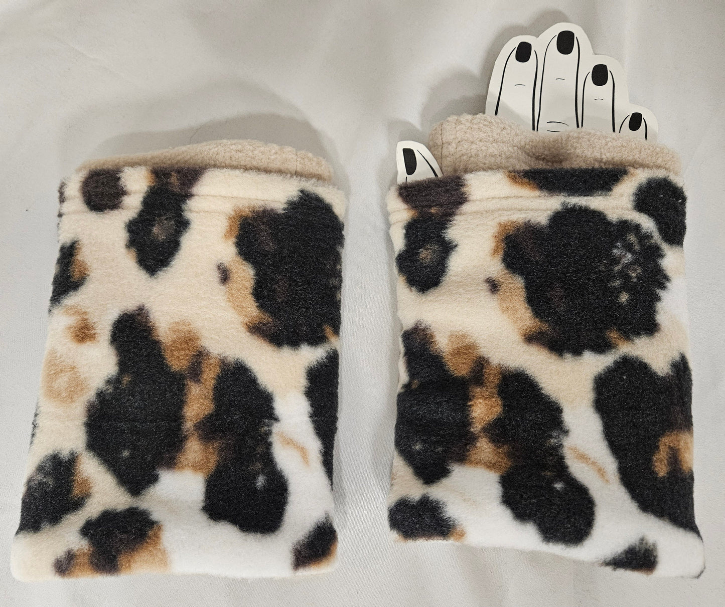 Custom Beige Winter Fashion Hat with Brown Fleece Band and Brown Ear Warmer; Women's Fleece Hat with Visor XL