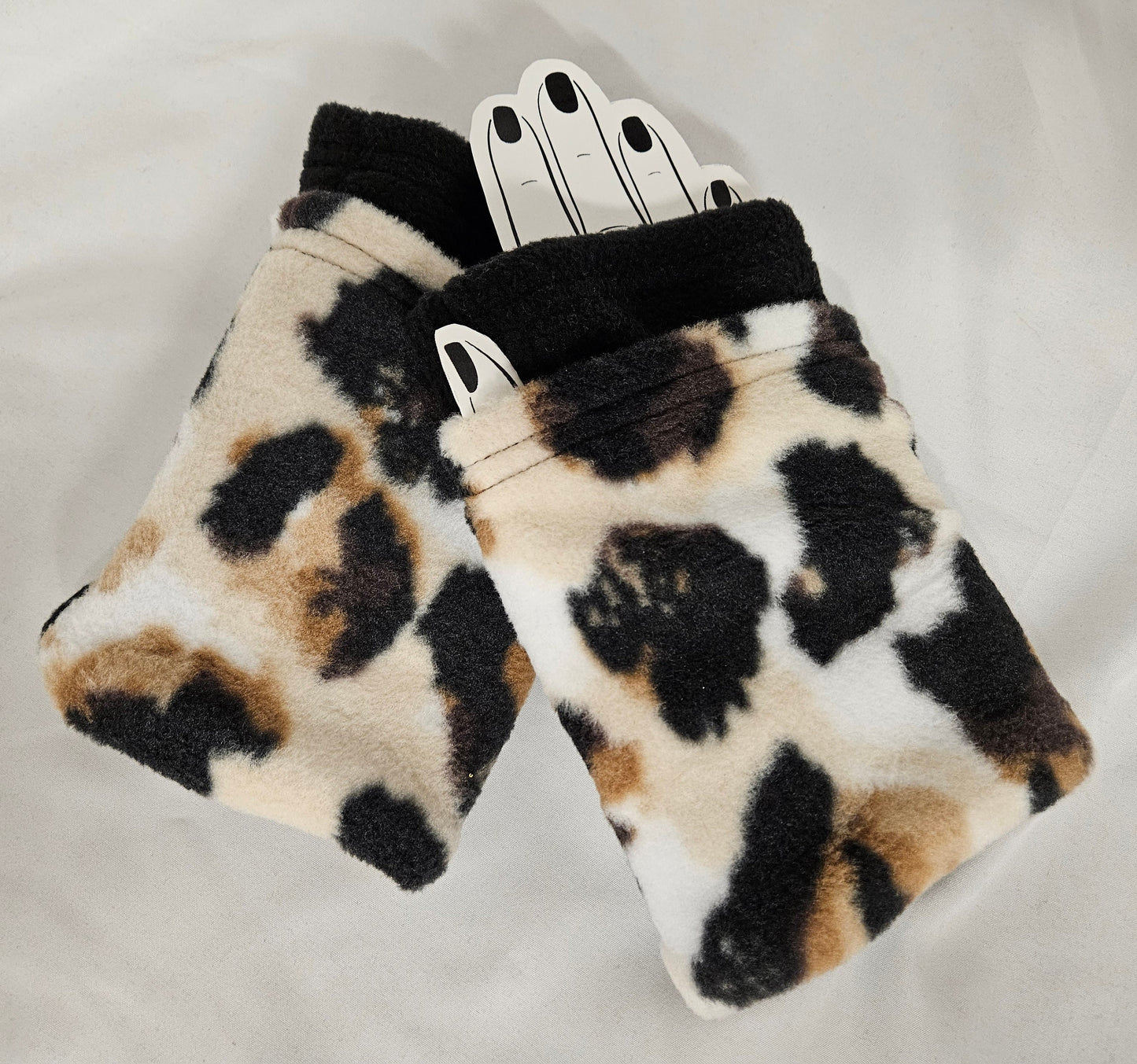 Animal Spots Fleece Fall and Winter Fashion Hat with Animal Spots Visor and Black Band and Ear Warmer; Women's Fleece Hat with Visor