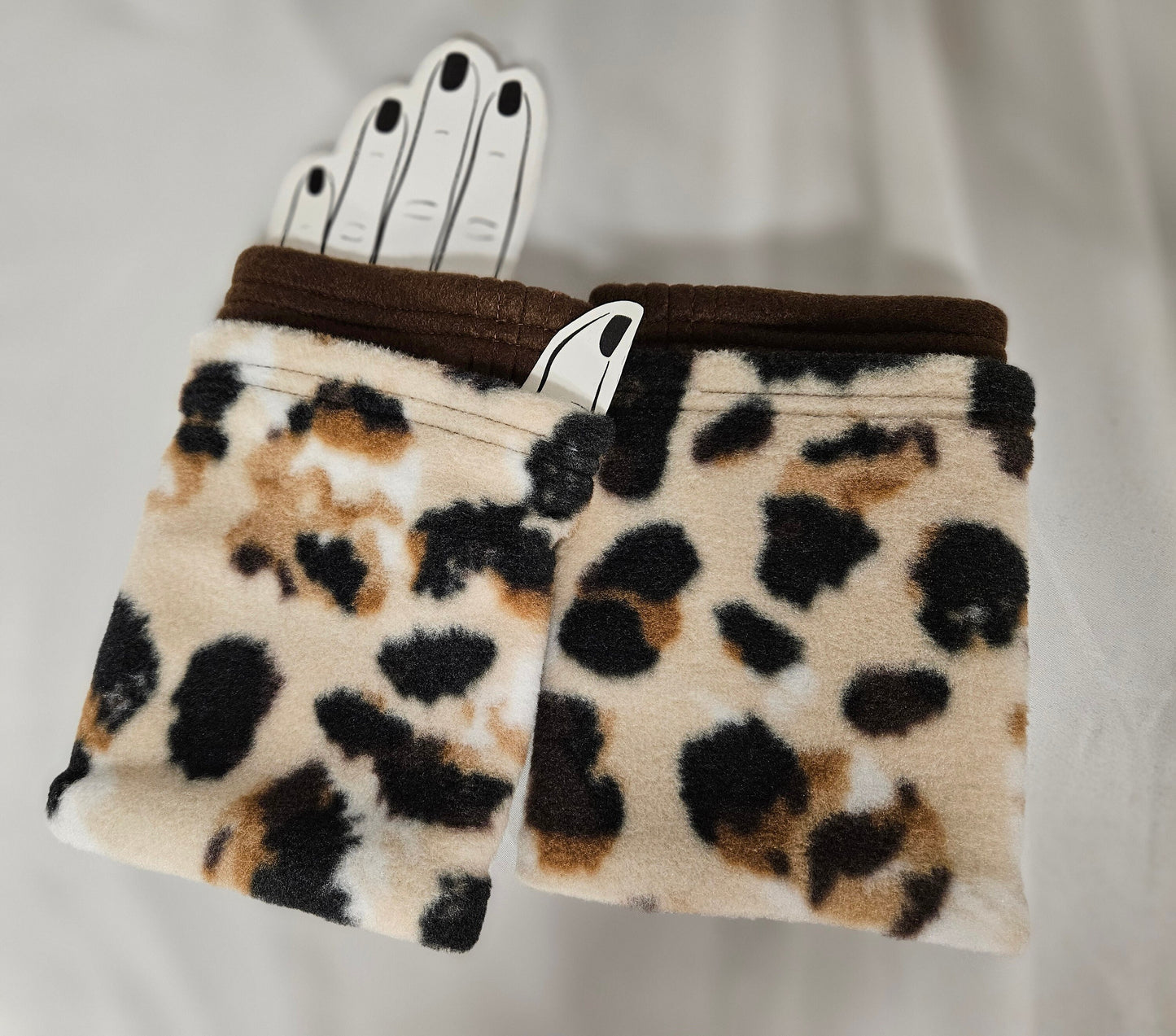 Animal Spots Print Fleece Fingerless Gloves