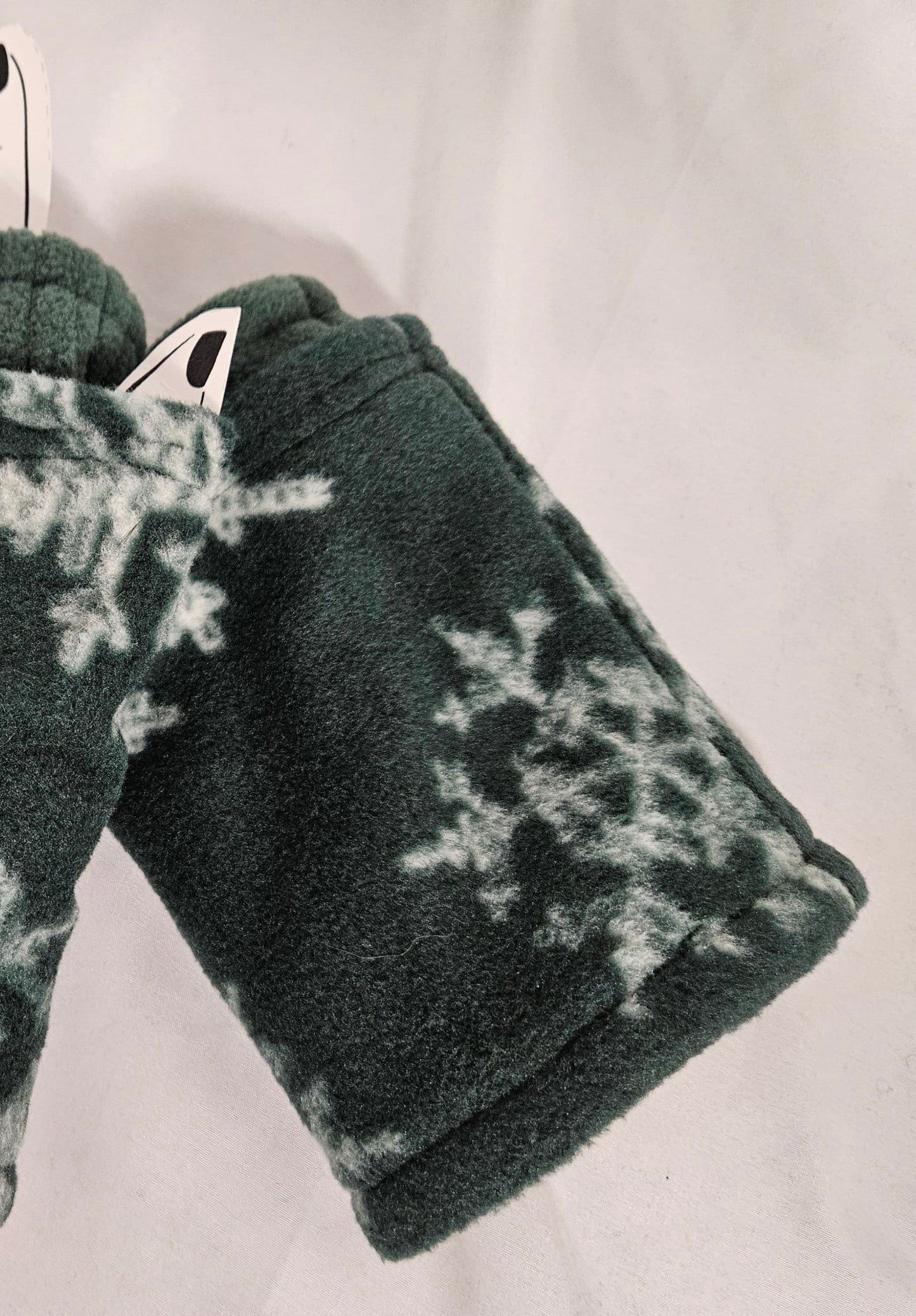 Green With White Snowflakes Fleece Fingerless Gloves