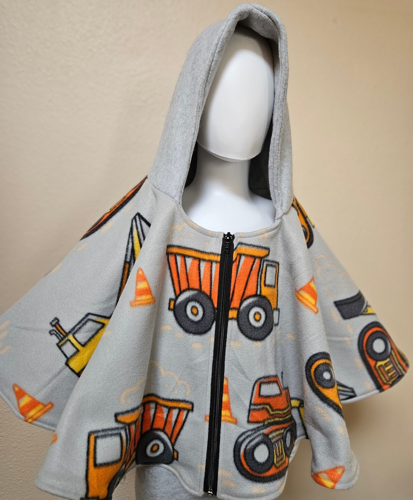 Work Trucks Print Poncho, Car Seat Poncho, Toddler Poncho; zippered cape