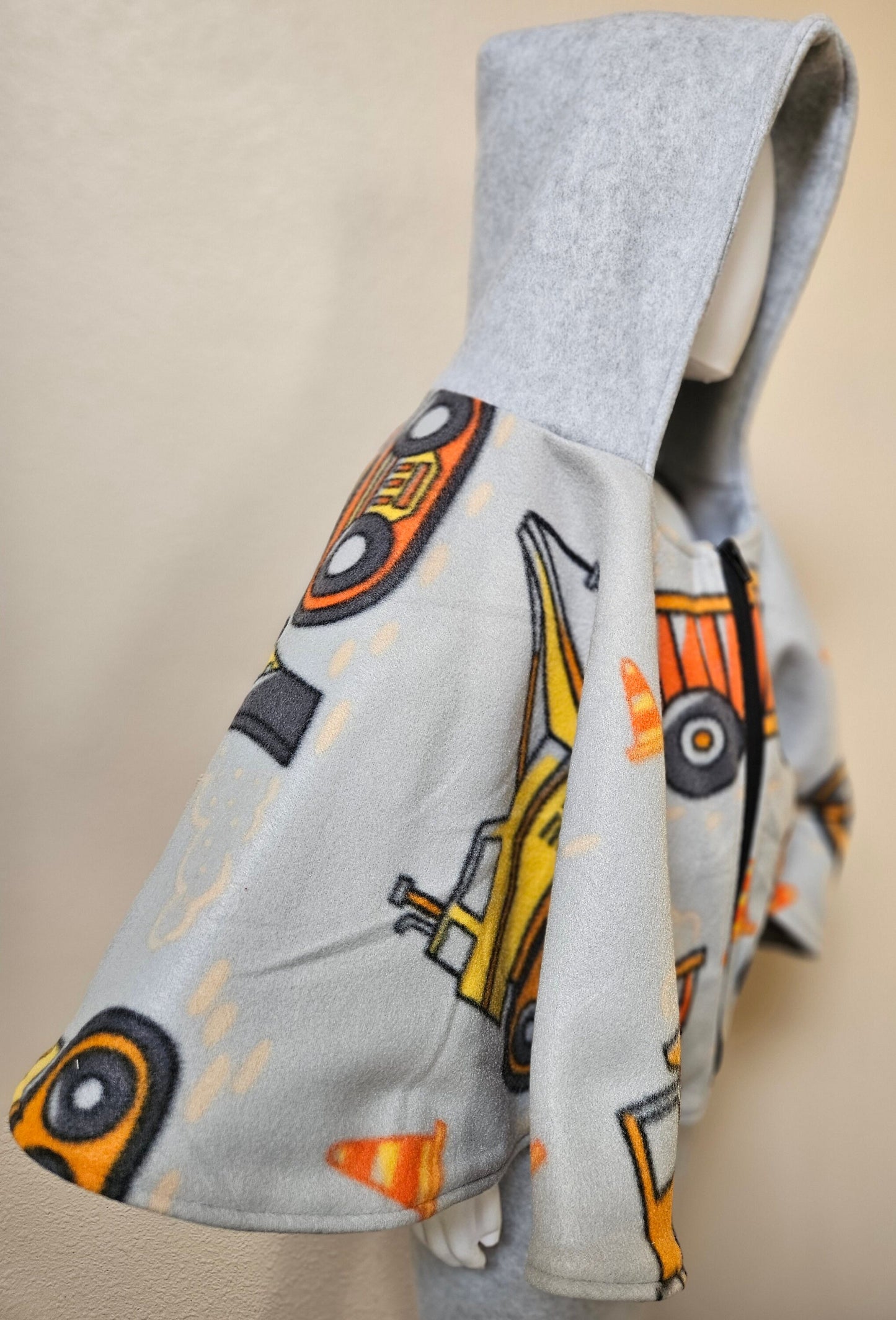 Work Trucks Print Poncho, Car Seat Poncho, Toddler Poncho; zippered cape