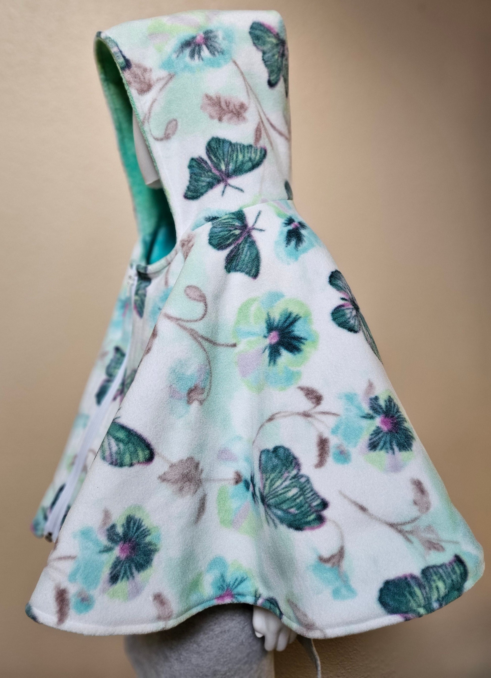 Butterflies Poncho, Car Seat Poncho, Toddler Poncho; Blue Green Butterflies; zippered cape