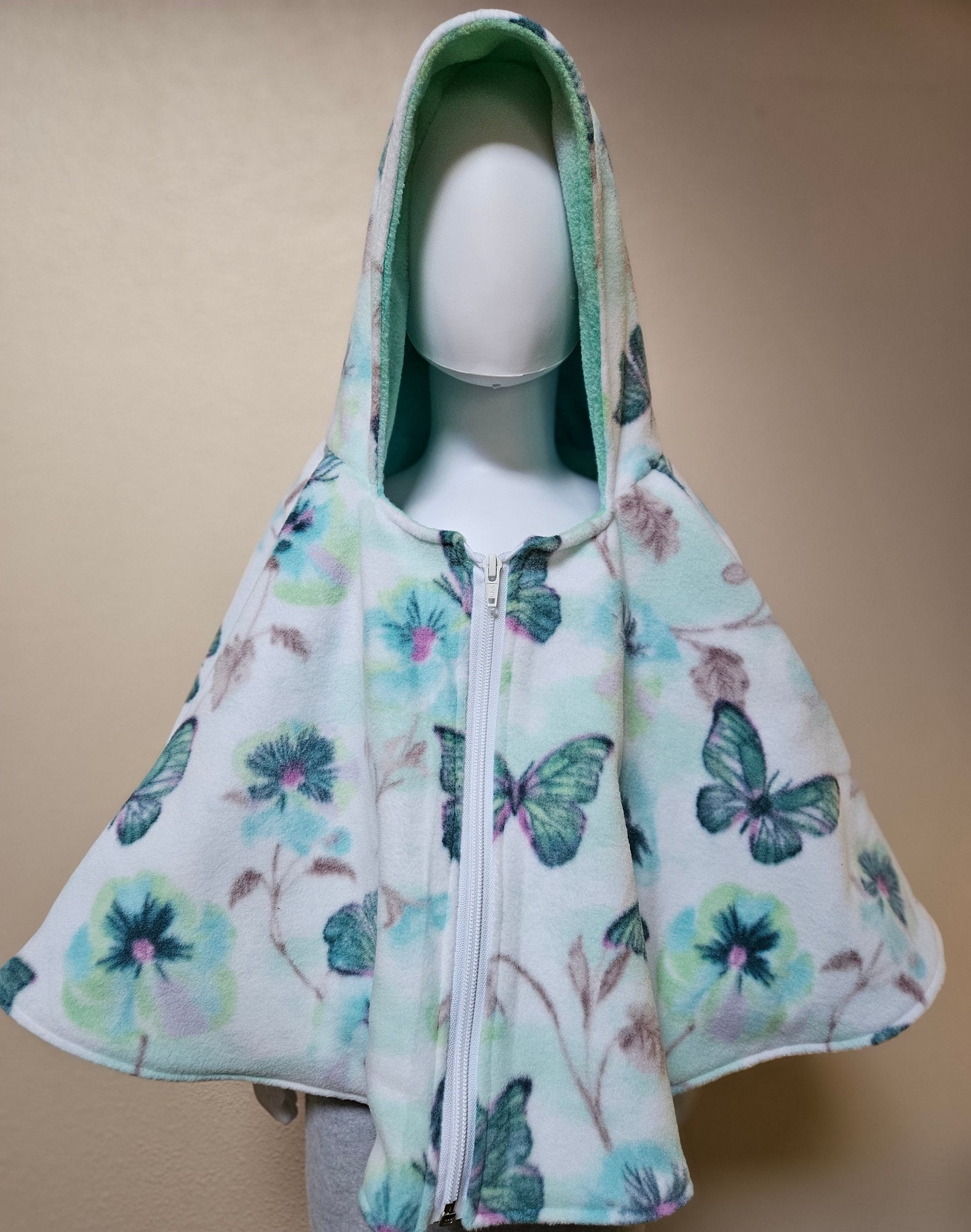 Butterflies Poncho, Car Seat Poncho, Toddler Poncho; Blue Green Butterflies; zippered cape