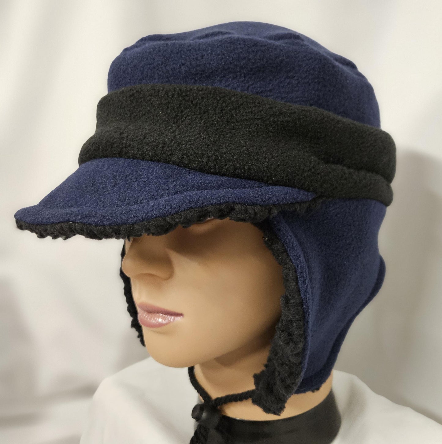 Navy Blue with Black Accents Anti Pill Fleece Aviator Hat with Visor