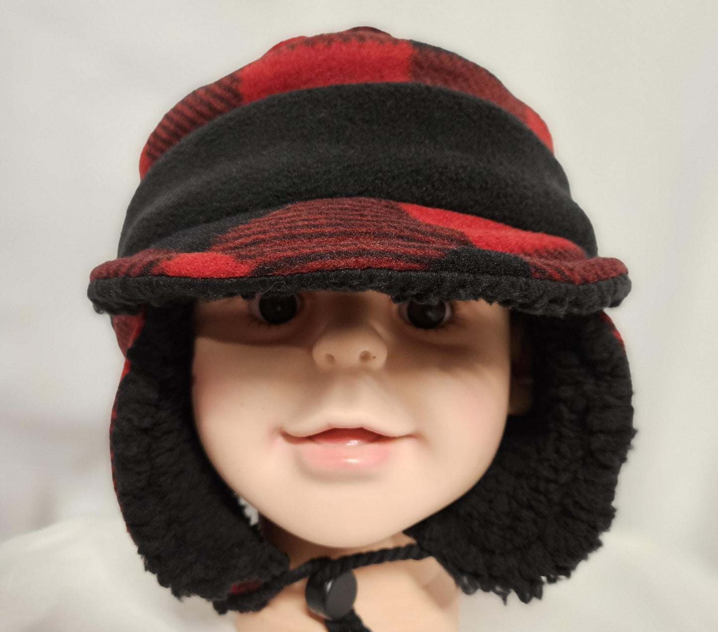 Red and Black Buffalo Check Fleece Aviator Hat with Visor